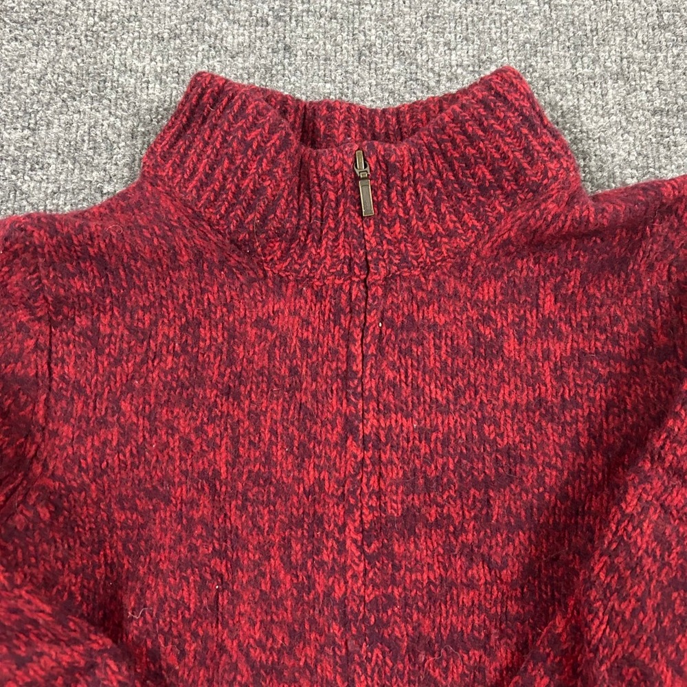 L.L. Bean Sweater Womens Size M Red Lambswool Quarter Zip Mock Neck Marled Knit